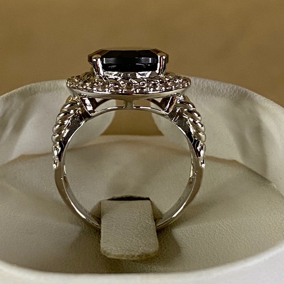 Smoky Quartz Sterling Silver Ring w/ White Zircon Halo Statement‎ Cocktail Sz 9 - Picture 5 of 7